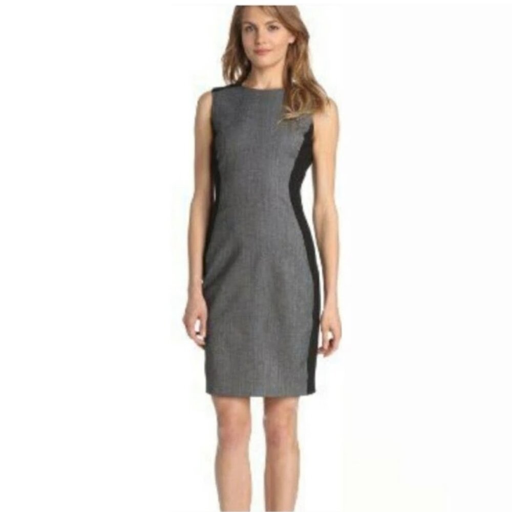 ANN TAYLOR Dress, Gray Black Wool Sleeveless Work Office Career Colorblock, 6